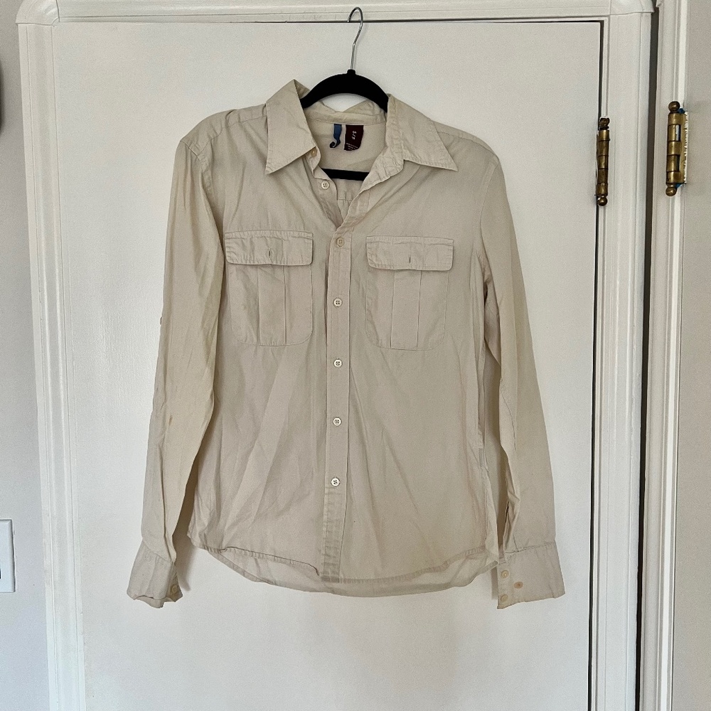 STOCK Brand Tan Cream Short-sleeved Collared Button Up Work Shirt Size Small